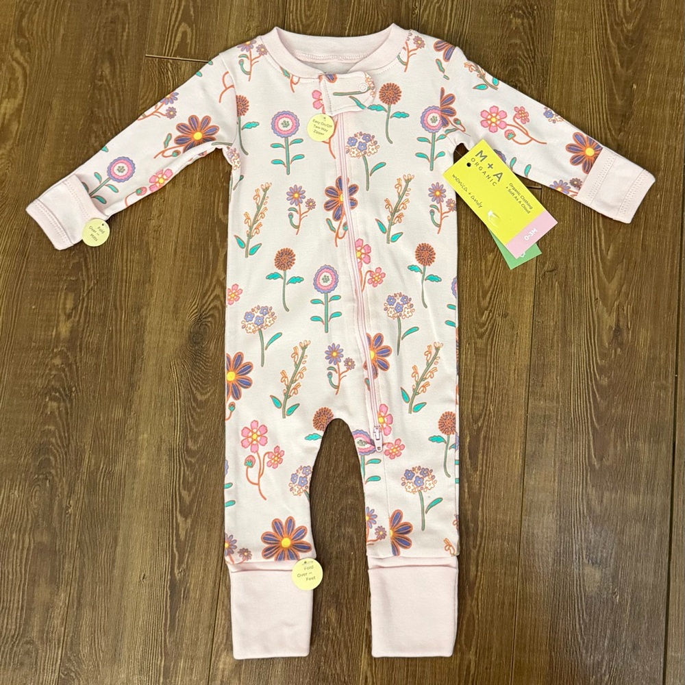 Baby Girl’s Pink Floral Zip-Front One-Piece by Monica & Andy - Size 0-3 Month